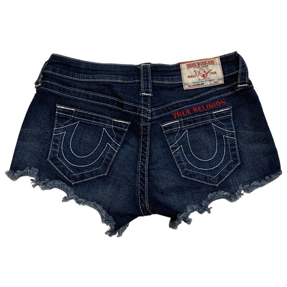 True Religion Women's Halle Cutoff Denim Shorts - Size 25/26 - Dark Wash - Picture 1 of 9